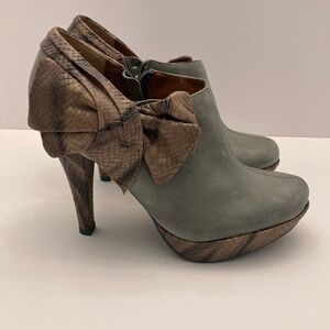 NEW Poetic License Womens Encoure Bootie Platform Leather Snakeskin Bow 7.5M